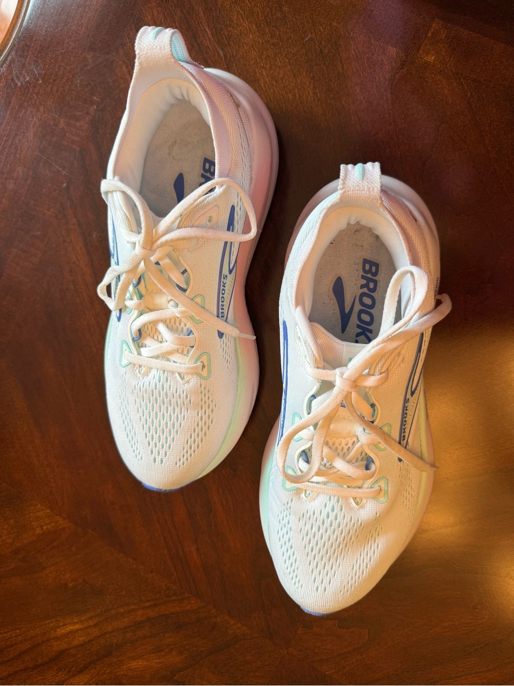 Brooks White Running Sneakers with Blue and Mint Accents